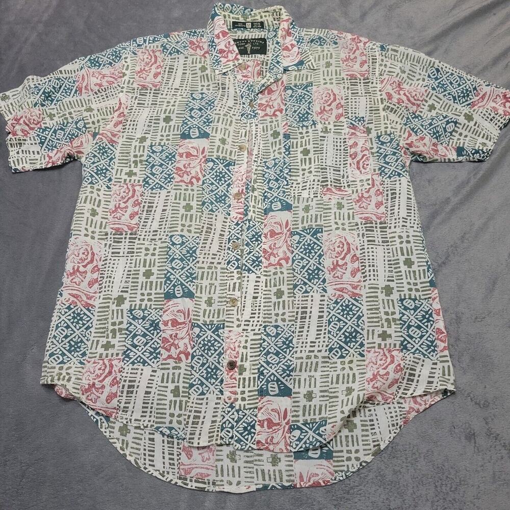 Royal Robbin Shirt Men Medium Button Front Blue Cotton Patch Short Sleeve Pocket